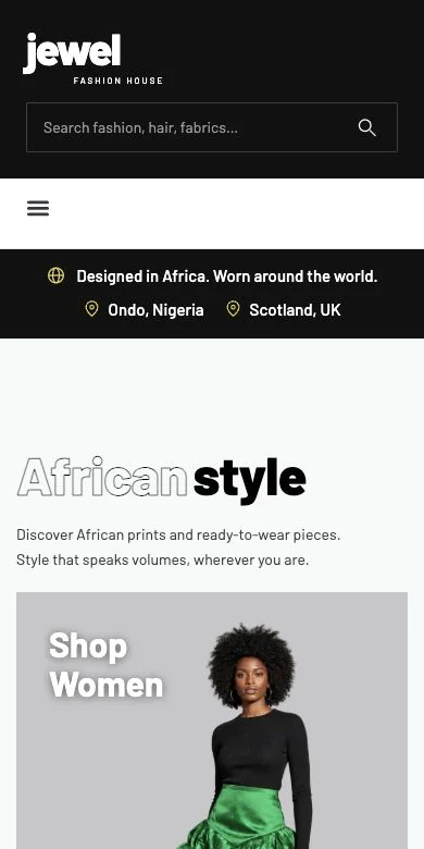 Jewel Fashion House website — actual mobile view