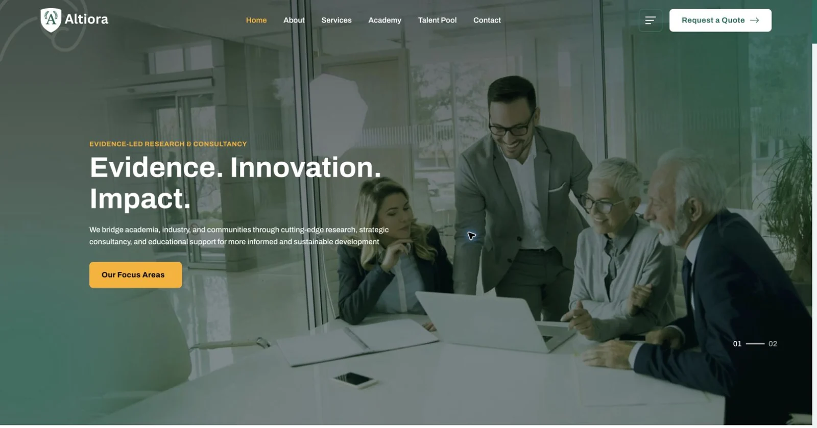 Altiora Research Centre website screenshot