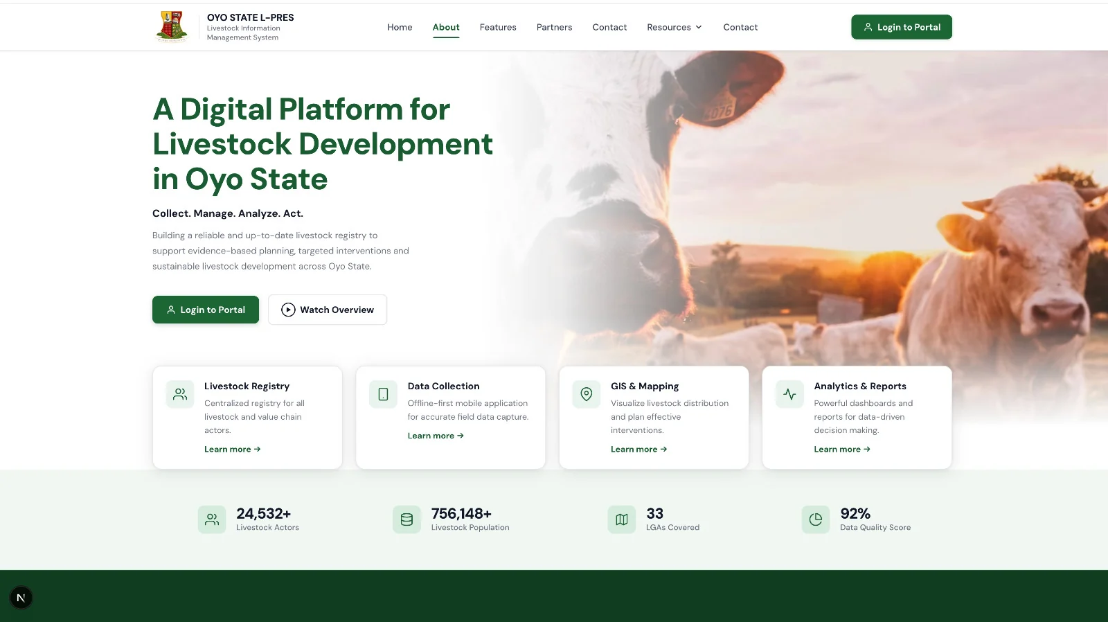 Oyo State L-PRES livestock platform landing page